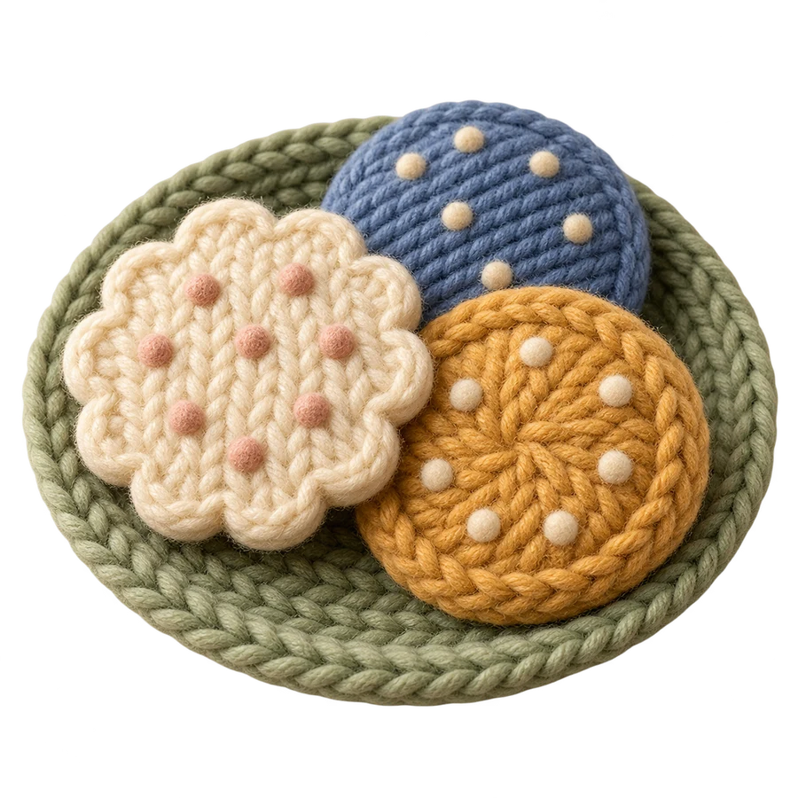 Вязаное печенье на тарелке